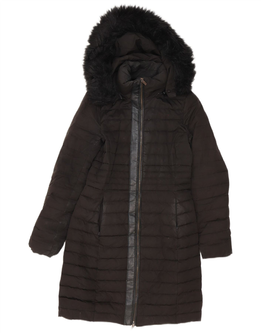 Zara Dame Hætte Oversized Polstret Frakke UK 6 XS Sort