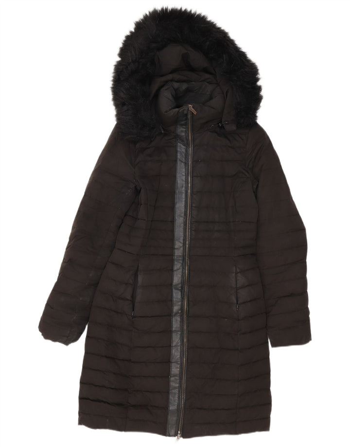 Zara Dame Hætte Oversized Polstret Frakke UK 6 XS Sort
