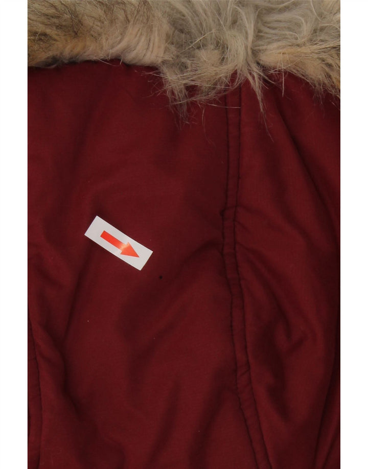 FAT FACE Dame hætte polstret Gilet UK 12 Medium Burgundy Polyester