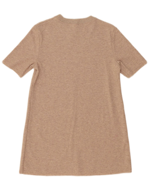 Zara Dame Kortærmet Jumper Dress UK 14 Medium Beige Flecked Polyester
