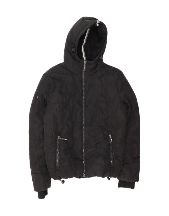 SUPERDRY Mens Hooded Padded Jacket UK 40 Large Black Polyester Vintage Superdry and Second-Hand Superdry from Messina Hembry 