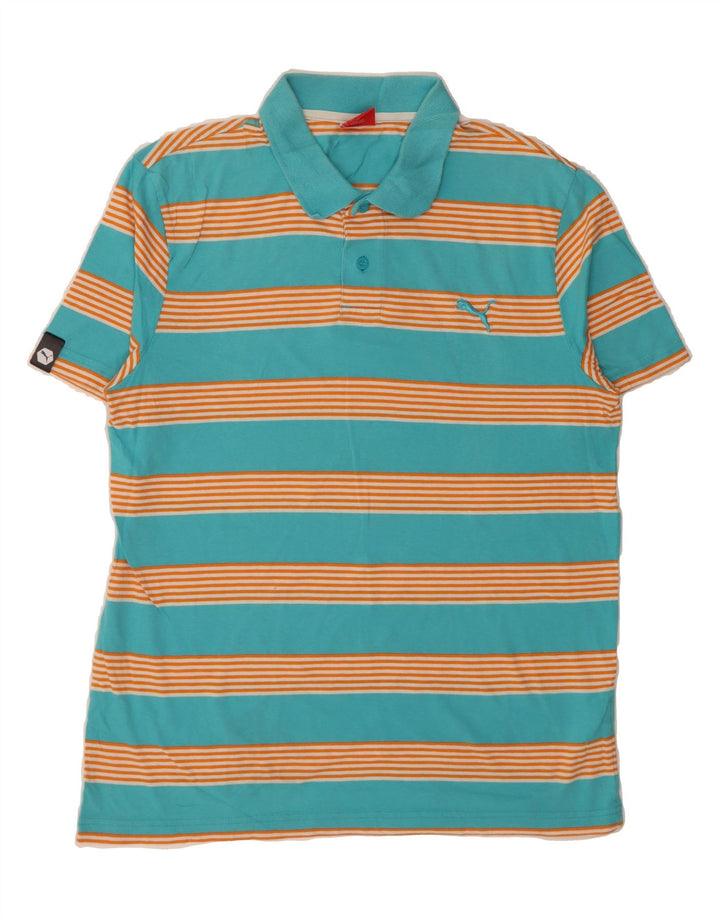 PUMA Mens Polo Shirt Medium Blue Striped Cotton Vintage Puma and Second-Hand Puma from Messina Hembry 
