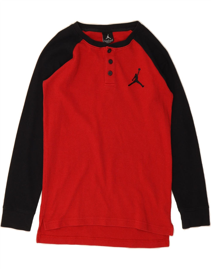 JORDAN Boys Top Long Sleeve 12-13 Years Large  Red Colourblock Cotton Vintage Jordan and Second-Hand Jordan from Messina Hembry 