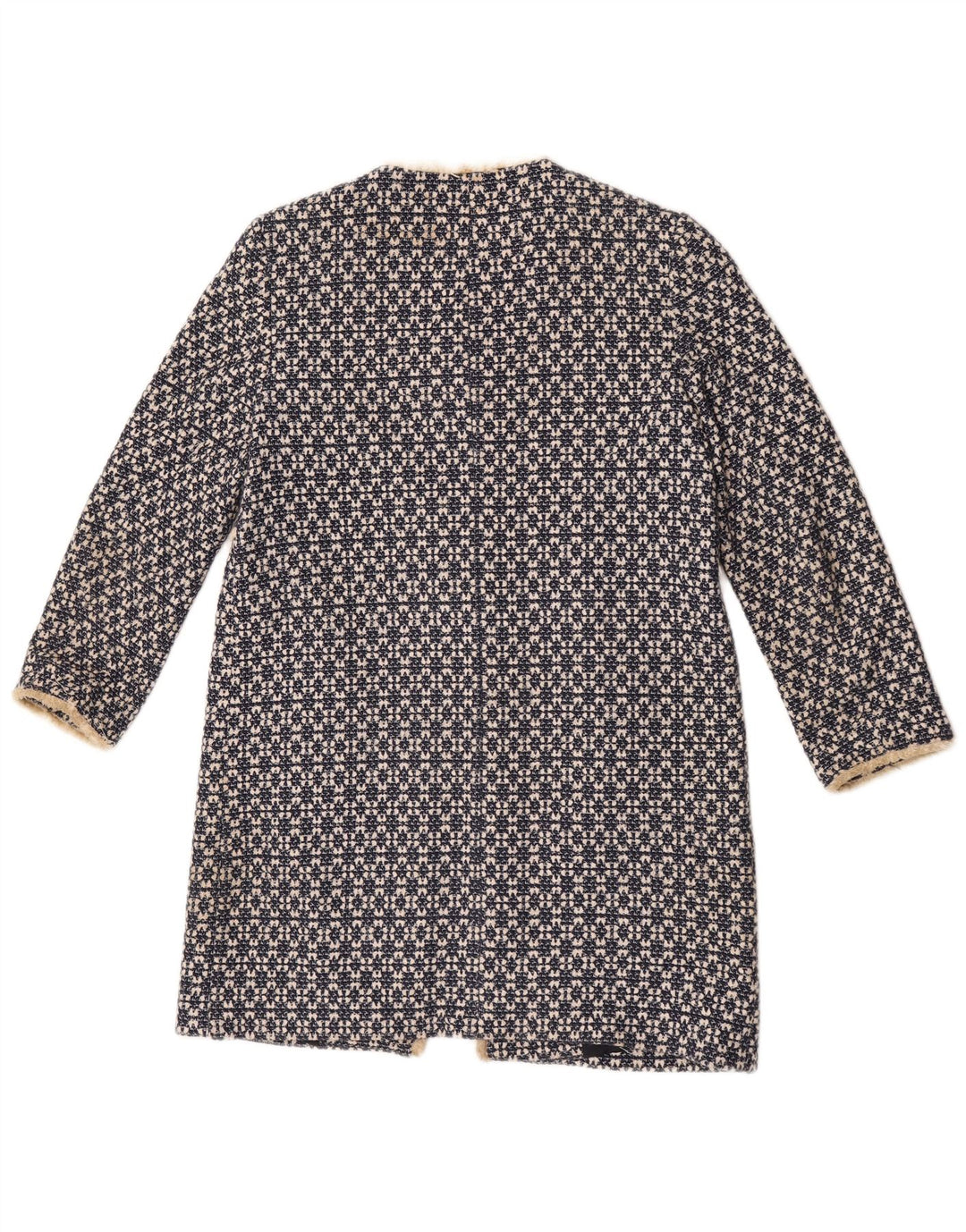 Zara Womens Open Overcoat UK 12 Mellem marineblå geometrisk bomuld