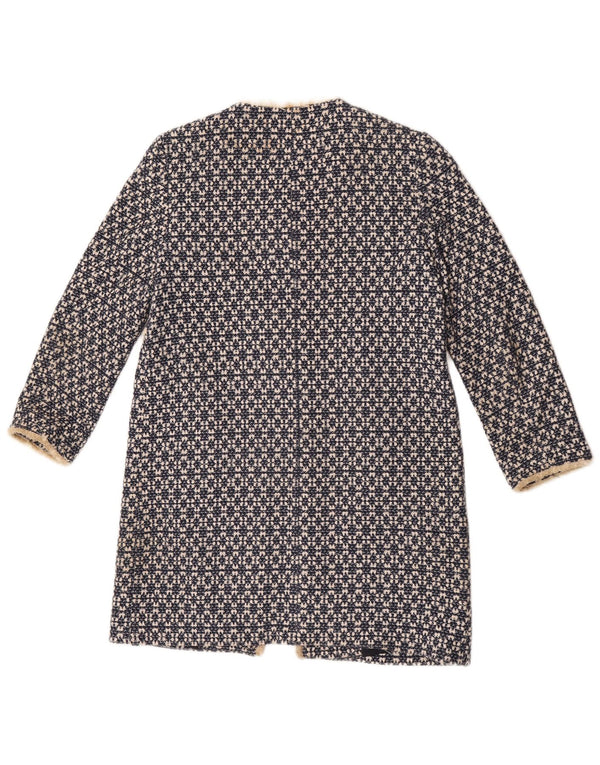 Zara Womens Open Overcoat UK 12 Mellem marineblå geometrisk bomuld