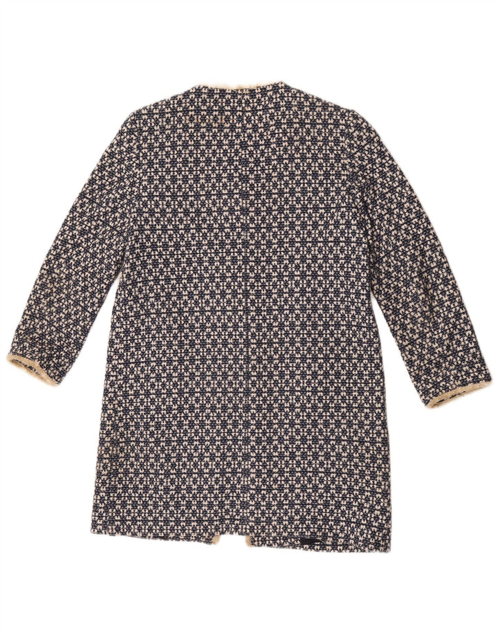 Zara Womens Open Overcoat UK 12 Mellem marineblå geometrisk bomuld