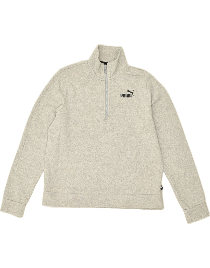 PUMA Womens Zip Neck Sweatshirt Jumper UK 14 Medium Grey Cotton | Vintage Puma | Thrift | Second-Hand Puma | Used Clothing | Messina Hembry 
