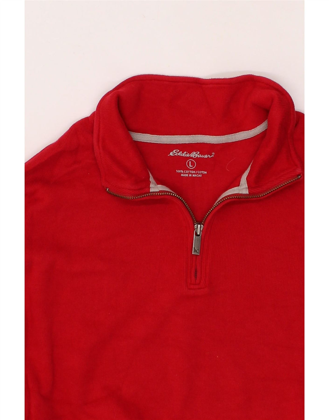 EDDIE BAUER Mens Zip Neck Sweatshirt Jumper Large Red Cotton Vintage Eddie Bauer and Second-Hand Eddie Bauer from Messina Hembry 