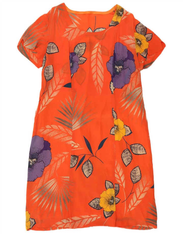 Vintage Dame Shift Dress UK 12 Medium Orange Floral