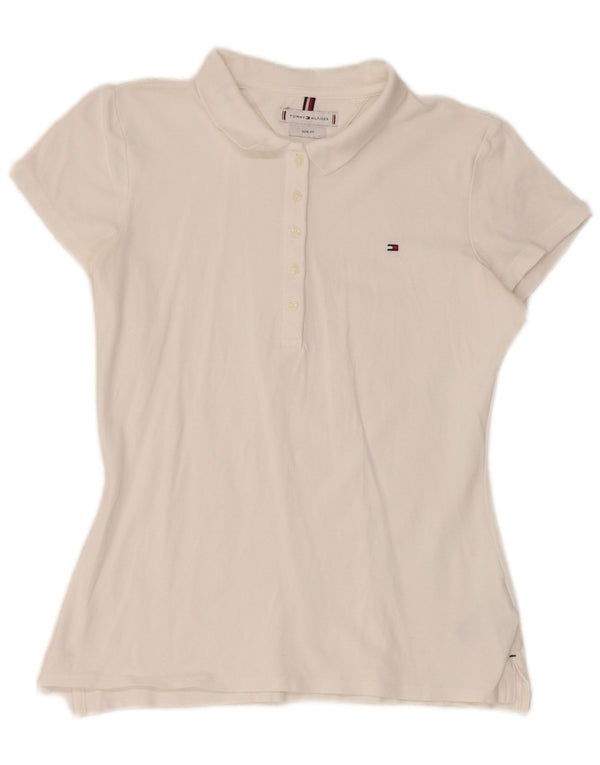 Tommy Hilfiger Dame Slim Fit Polo Shirt UK 10 Small White Bomuld