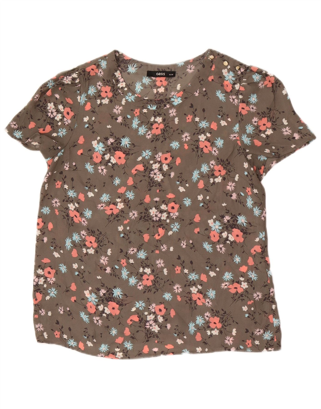 Oasis Dame Oversized Bluse Top UK 10 Small Khaki Floral Polyester