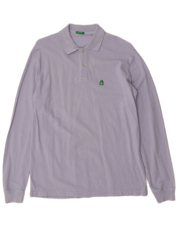 Benetton Boys Langærmet Polo Shirt 11-12 år XL Blå Bomuld