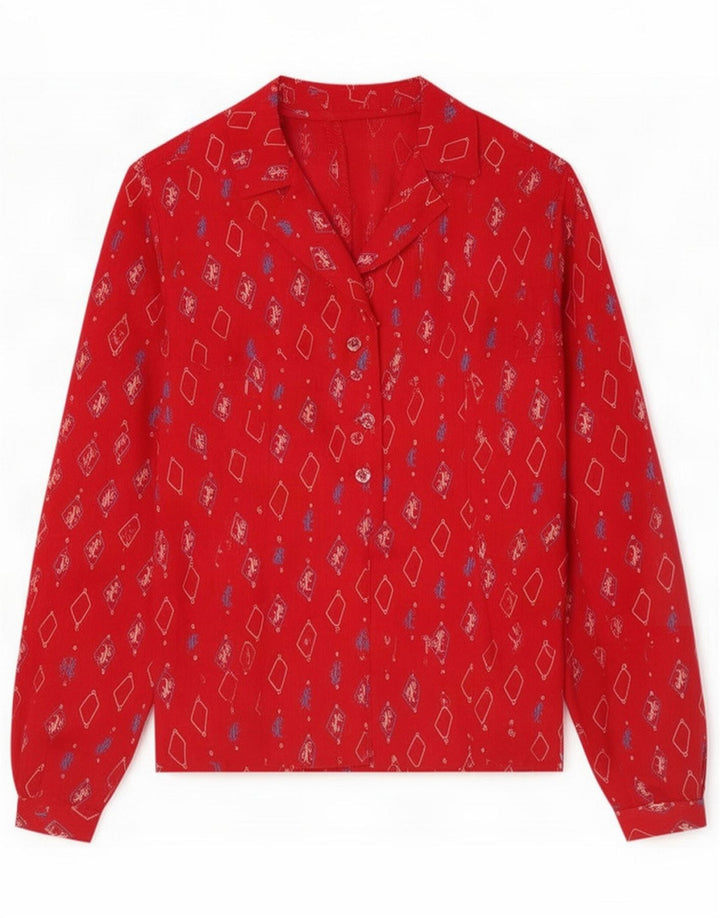 Vintage Dame Pullover Shirt UK 16 Large Red Geometric