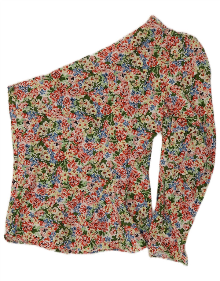 ZARA Dame One Shoulder Top UK 8 Small Multicolored Floral Bomuld