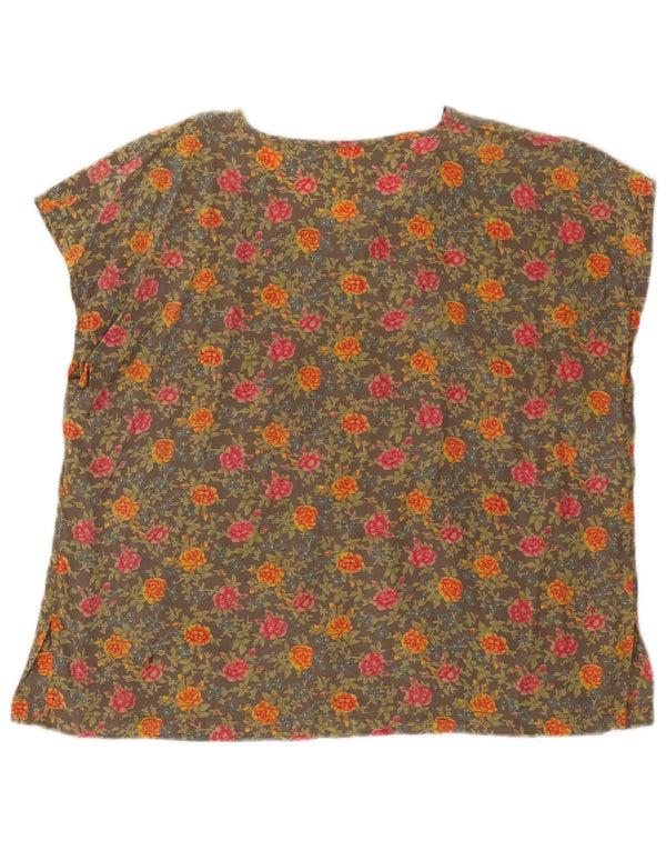 Vintage kvinders ærmeløs bluse Top UK 18 XL Khaki Floral