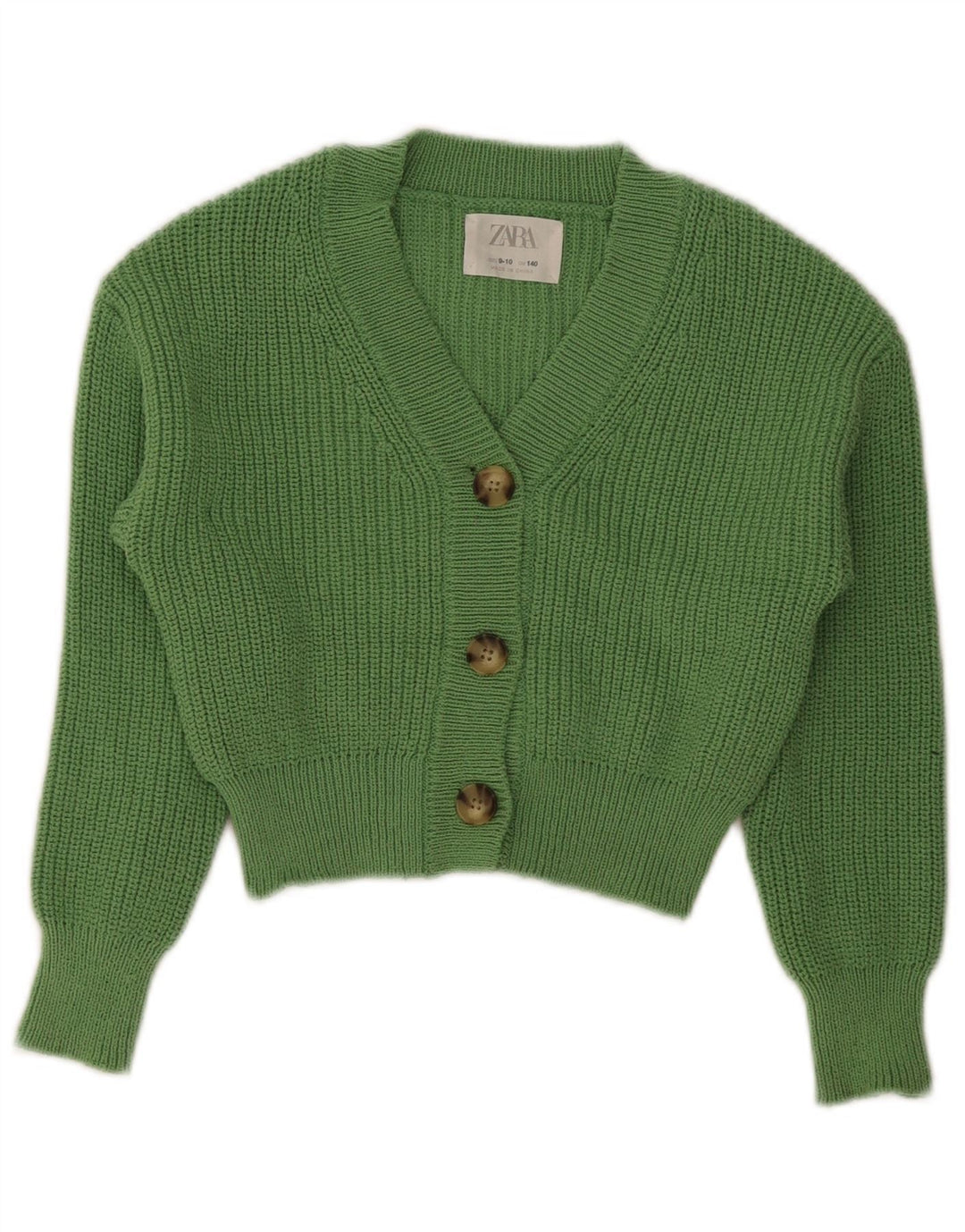 Zara Girls Crop Cardigan Sweater 9-10 År Grøn Polyester