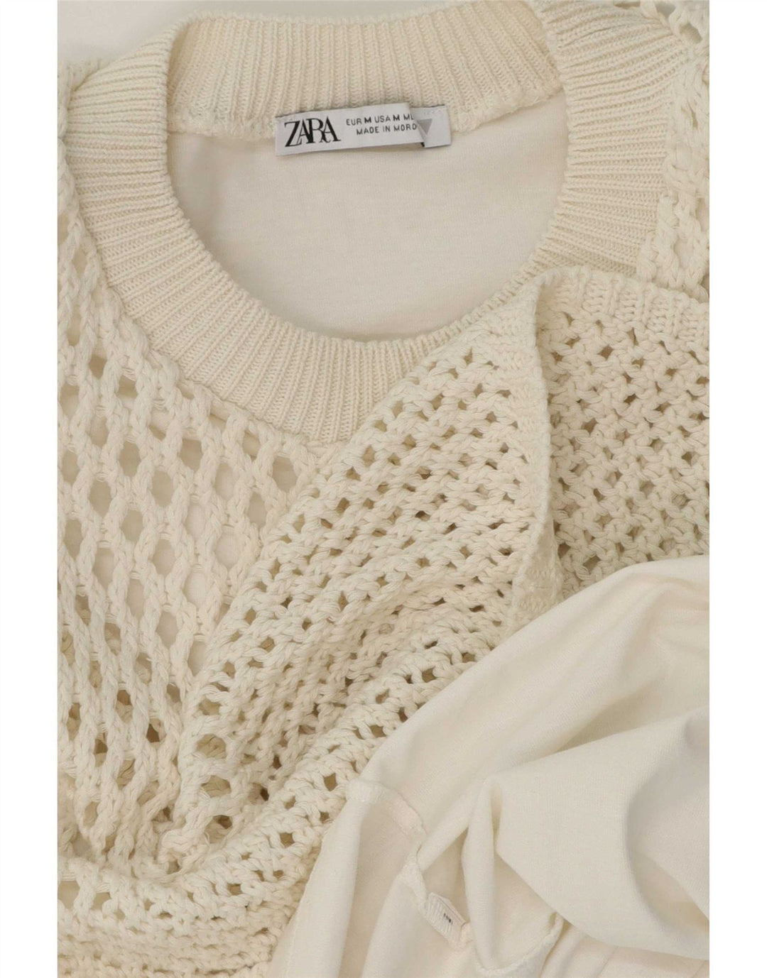Zara Hæklet Bluse Top UK 14 Medium White