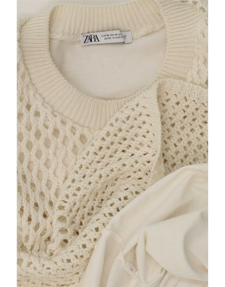 Zara Hæklet Bluse Top UK 14 Medium White
