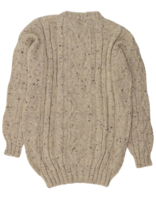 Vintage herre sweater med rund hals IT 54 XL Beige Flecked Wool