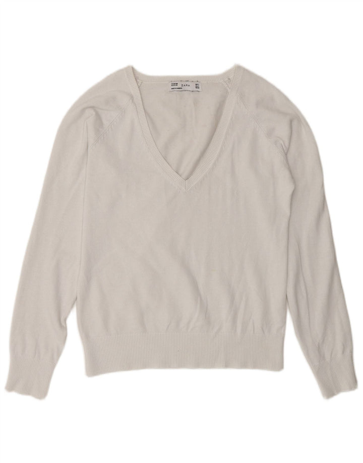 Zara Dame V-hals sweater UK 10 Small White