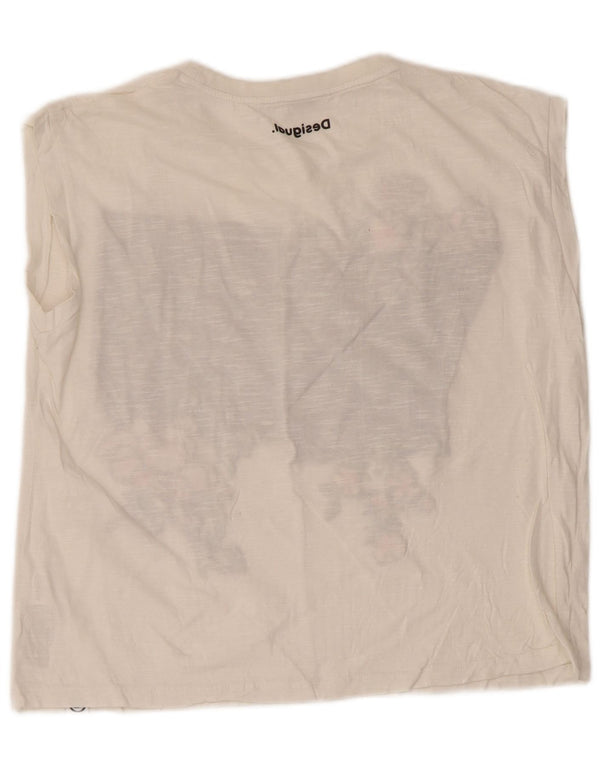 Desigual Kvinder Oversized Grafisk Vest Top UK 6 XS Hvid Bomuld