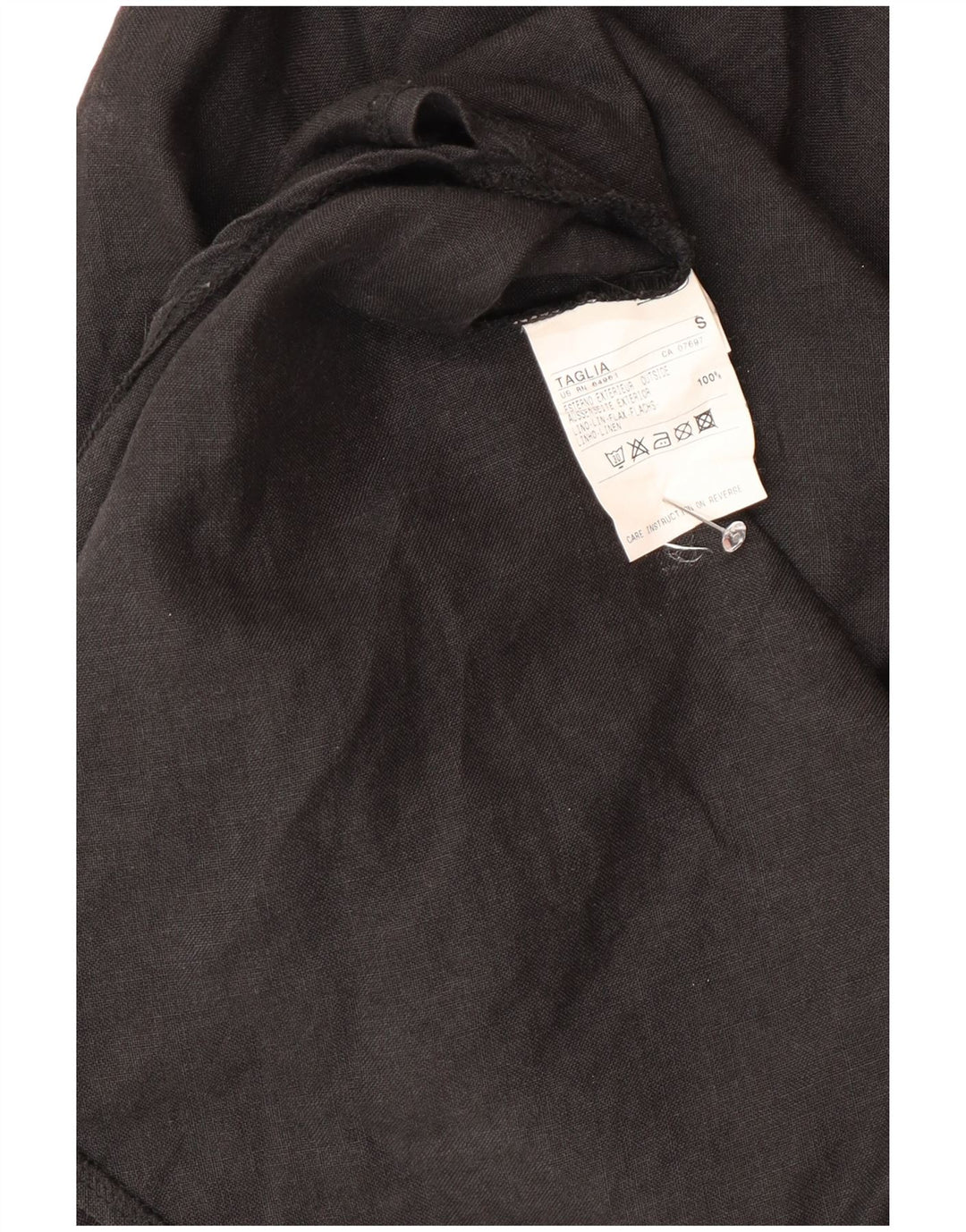 Benetton Dame 3/4 ærmet bluse Top UK 10 Small Black Linen