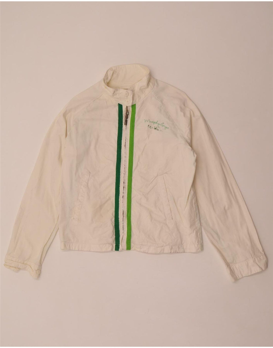 Murphy & Nye Graphic Bomber Jacket til kvinder UK 16 Stor hvid bomuld