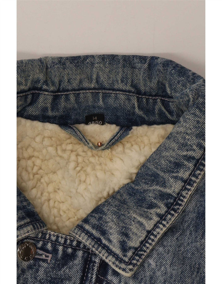 Vintage Sherpa-denimjakke til mænd IT 48/50 Medium Blue Colourblock Bomuld