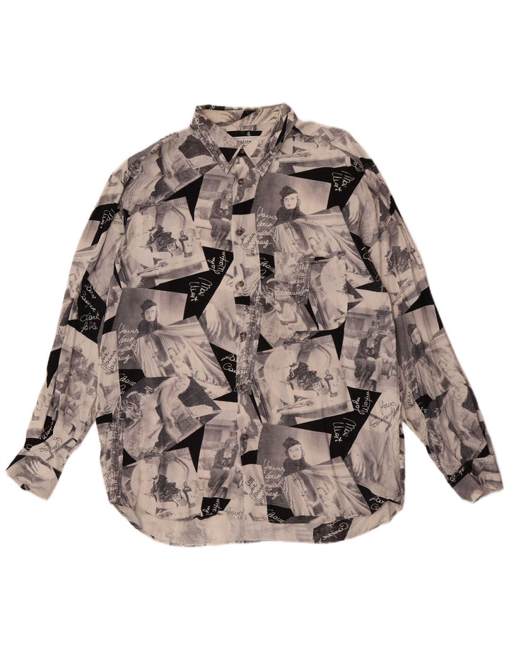 Vintage herre grafisk skjorte XL grå patchwork