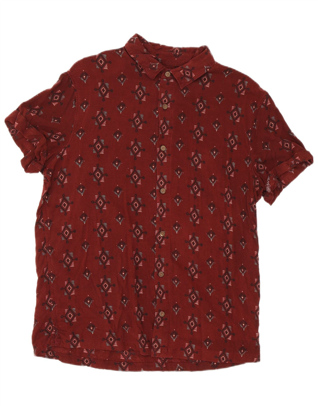 PULL & BEAR Herre kortærmet skjorte Medium Maroon geometrisk viskose