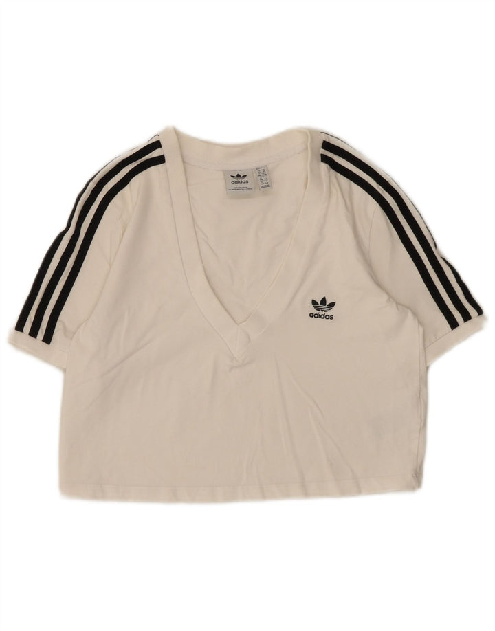 Adidas Womens Crop T-Shirt Top UK 14 Medium White Bomuld