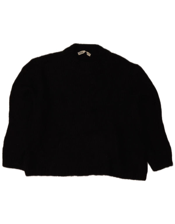 Zara Womens Oversized Crew Neck Jumper Sweater UK 10 Small Black Acryl