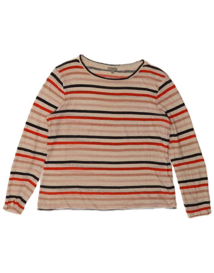 Jigsaw Dame Top Langærmet UK 12 Medium Flerfarvet Stribet Linned