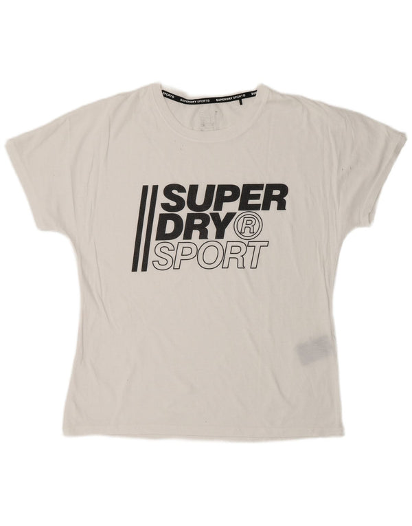 SUPERDRY Grafisk T-shirt top til kvinder UK 12 Medium White Polyester