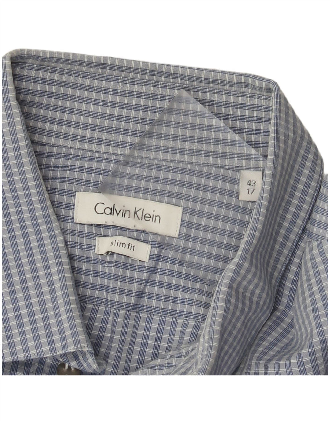 Calvin Klein Herre Slim Fit Skjorte Størrelse 43 17 XL Blå Ternet