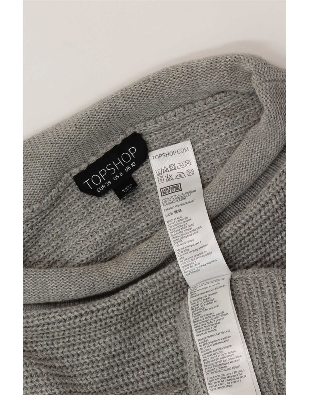 Topshop Dame Oversized rullehals sweater UK 10 Small Grey Bomuld
