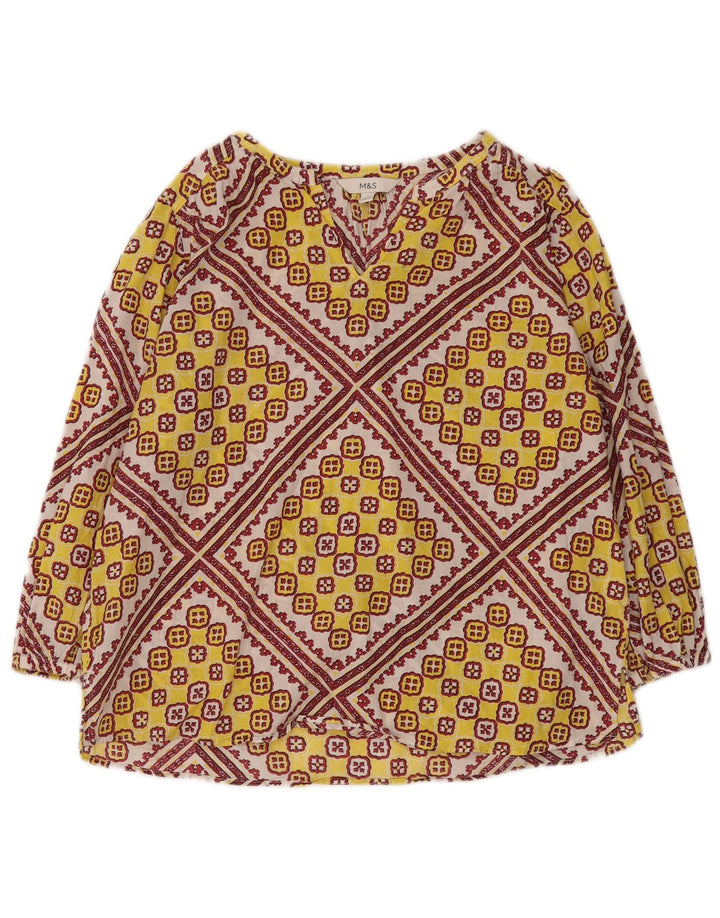 Marks & Spencer damebluse med 3/4 ærmer UK 12 Medium Gul Geometrisk