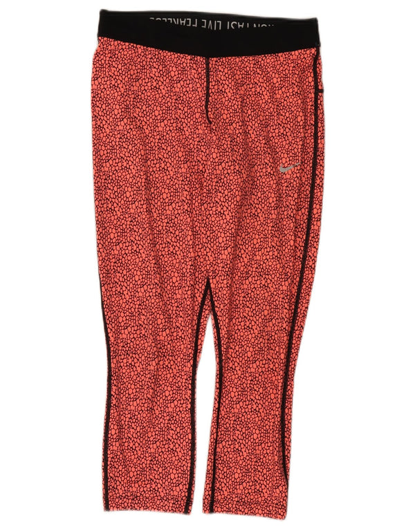 Nike Dame Dri Fit Crop Leggings UK 10 Small Red Animal Print Polyester