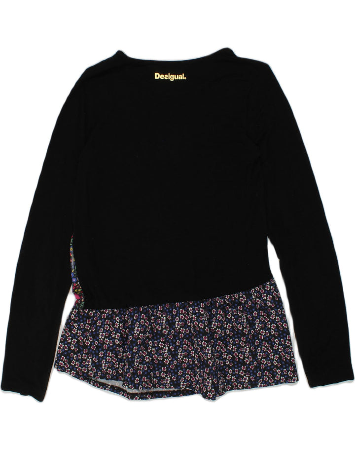 DESIGUAL Girls Graphic Top Long Sleeve 13-14 Years Black Viscose | Vintage Desigual | Thrift | Second-Hand Desigual | Used Clothing | Messina Hembry 