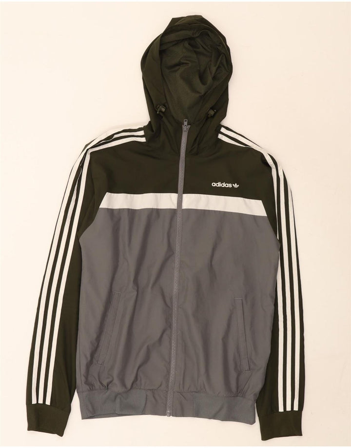 Adidas Træningsdragt med hætte til mænd, topjakke, lille grå colourblock polyester