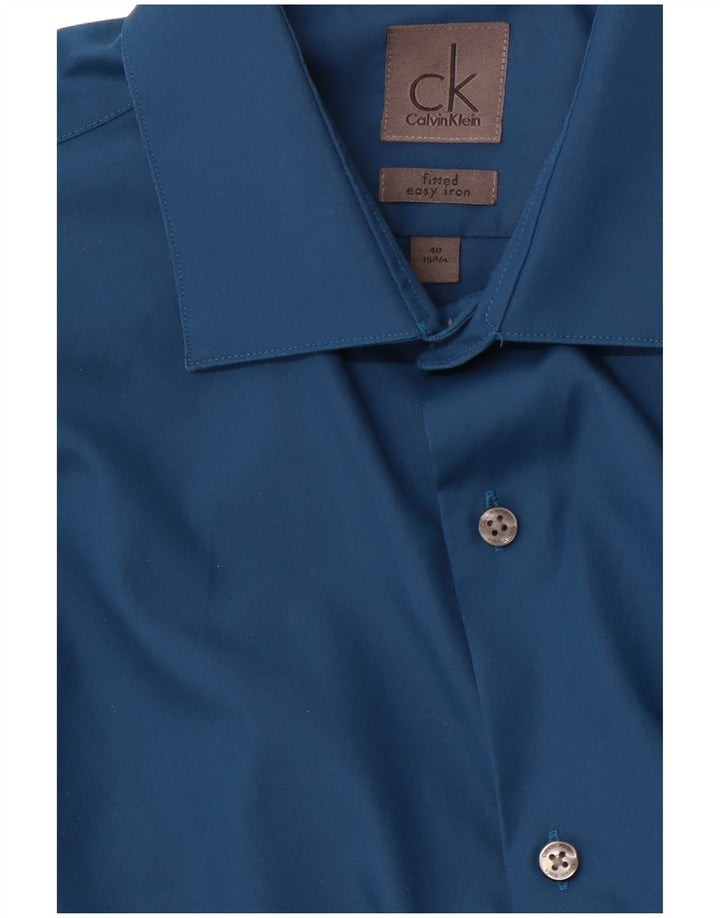 CALVIN KLEIN Herre Fitted Shirt Str. 40 15 3/4 Medium Blue