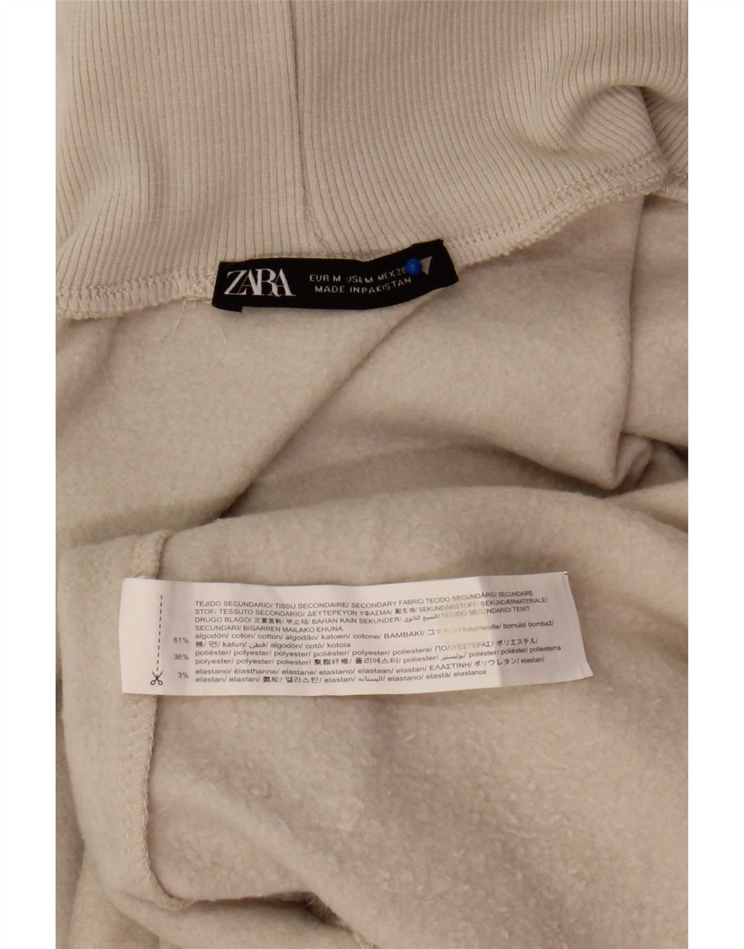 Zara Dame Rullehals Sweatshirt Jumper UK 14 Medium Beige Bomuld