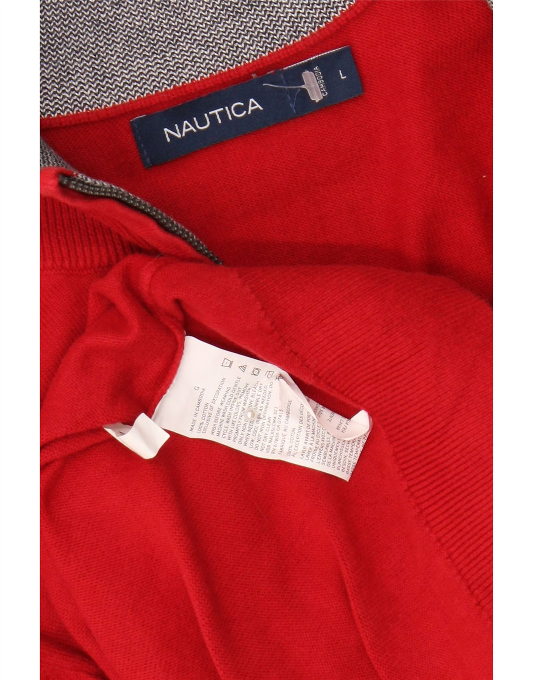Nautica Herre Zip Neck Jumper Sweater Stor Rød Bomuld