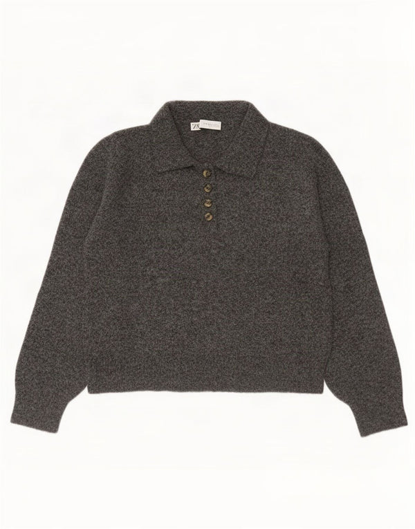 Zara Womens Crop Polo Neck Jumper Sweater UK 10 Small Grey Polyester