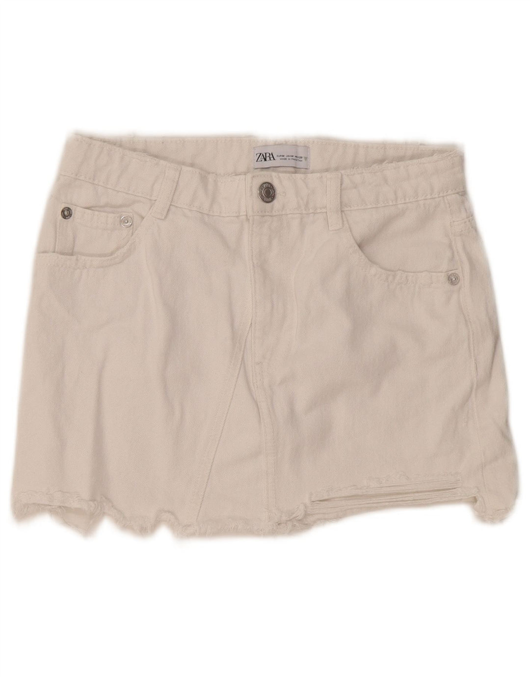 Zara Dame Mini Denim Nederdel Medium W28 Hvid