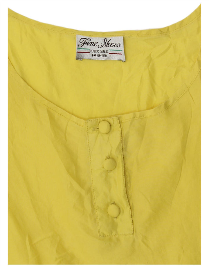 Vintage dame ærmeløs bluse Top UK 14 Medium Yellow Silk