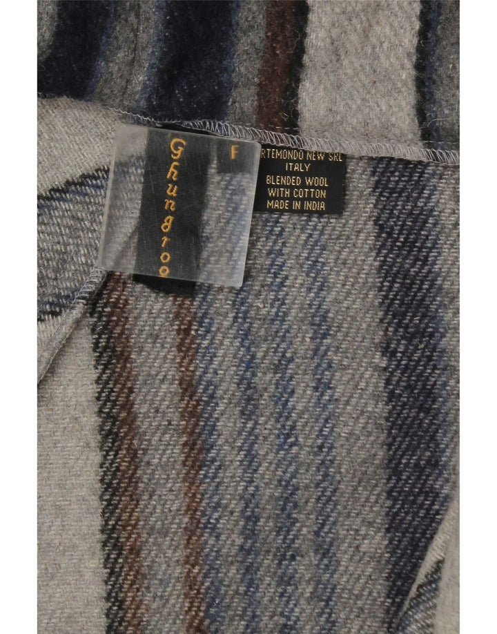 Vintage åben overfrakke til kvinder UK 20 2XL marineblå stribet uld