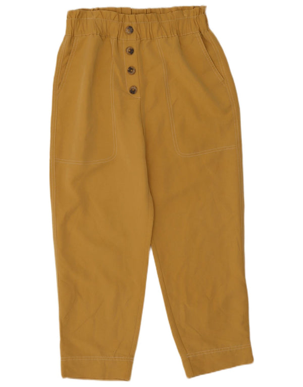 Zara Dame Højtaljet Tapered Cropped Trousers Small W26 L23 Yellow Modal