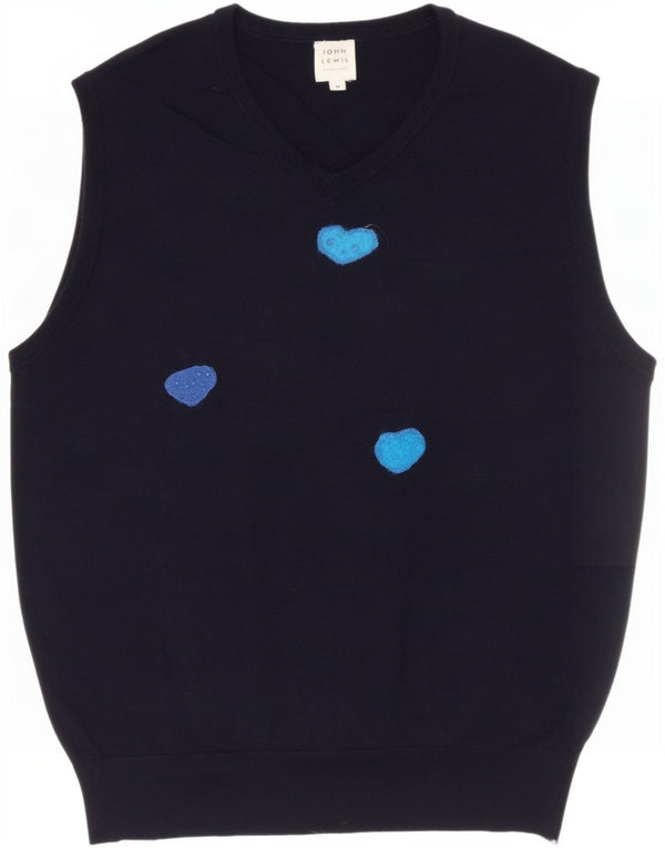 John Lewis Dame Grafisk Vest Tank Top UK 14 Medium Navy Blue Merino Wool