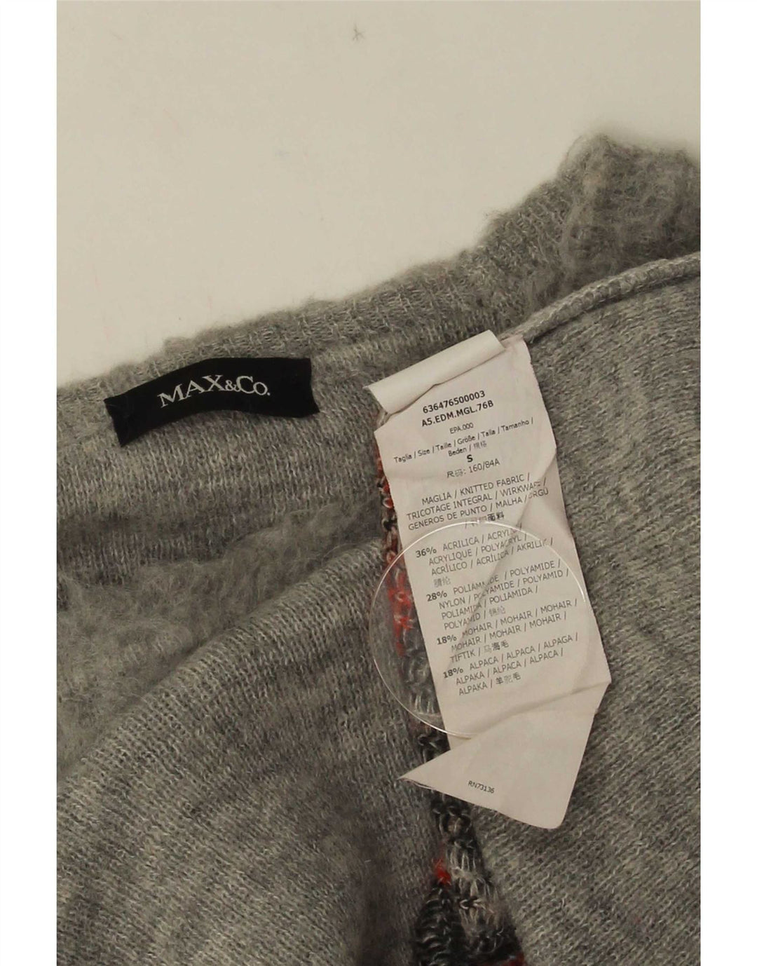 Max&Co. Womens Crop Boat Neck Jumper Sweater UK 10 Small Grey Geometric
